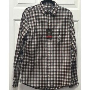 Van Heusen Flex Slim Fit Herringbone Plaid Shirt S 14-14.5 Non-Iron